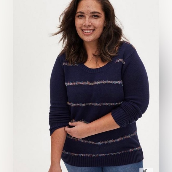 torrid Sweaters Nwt Torrid Size Tinsel Stripe Holiday Sweater Navy